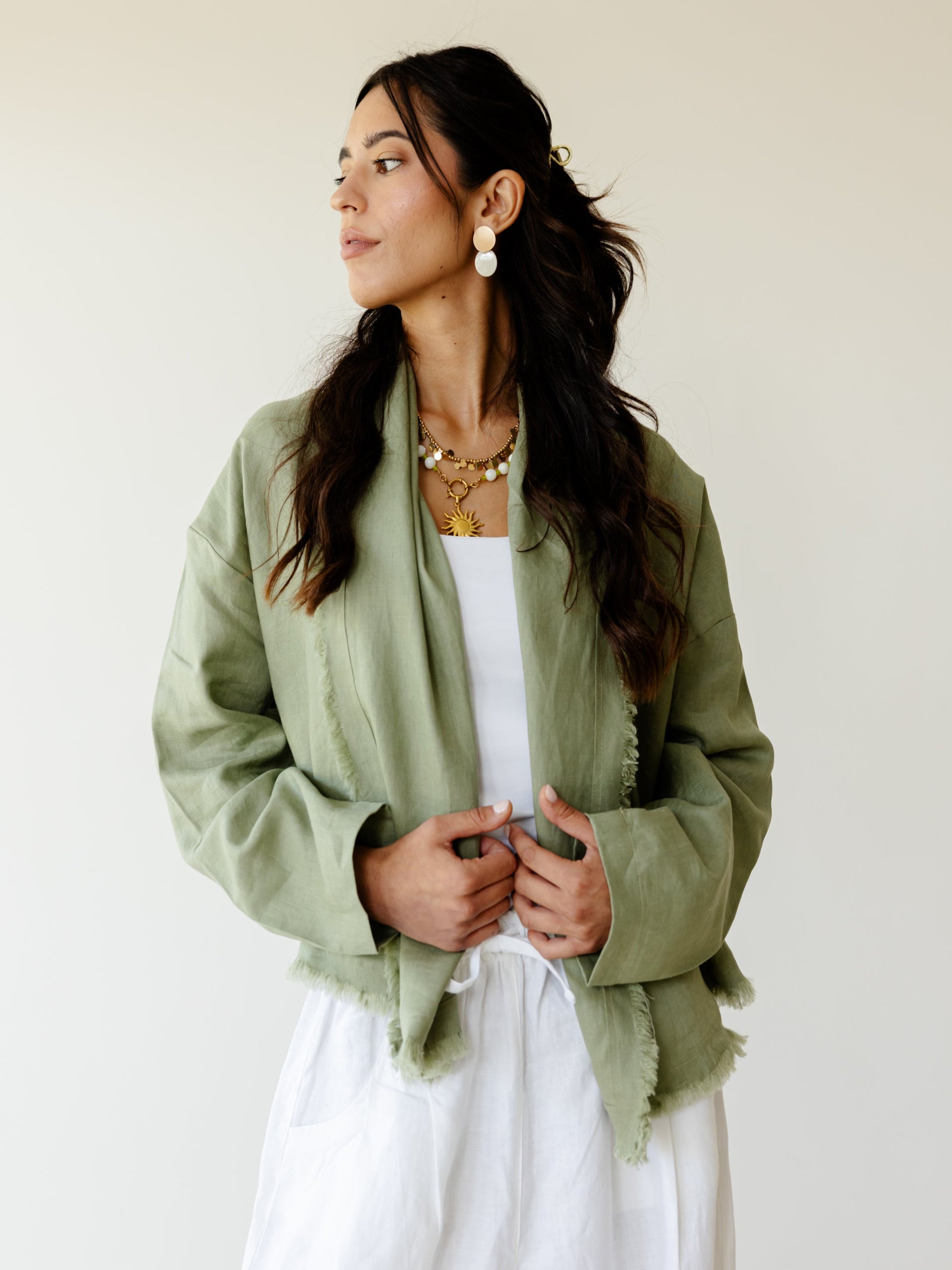 Fringe Ease Kimono - Pale Olive