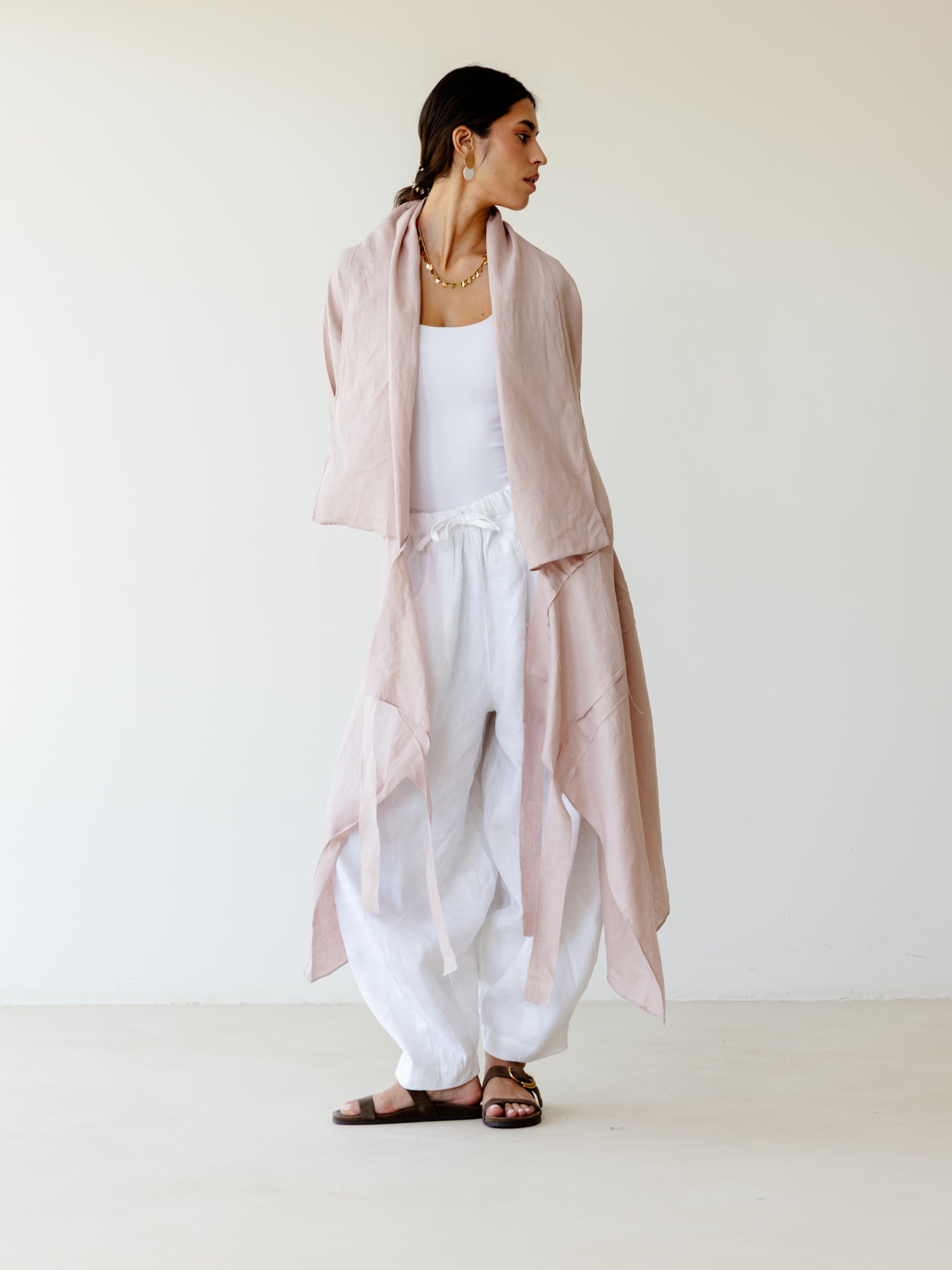 Strap Linen Kimono - Dusty Rose