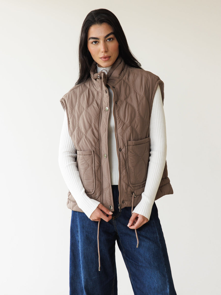 Embroidered Puffer Vest - Cafe – ASCIA