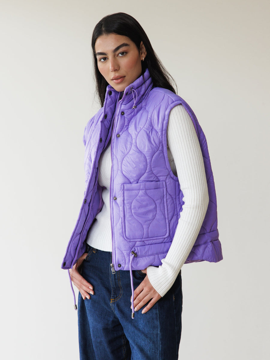 Embroidered Puffer Vest - Orchid Purple – ASCIA