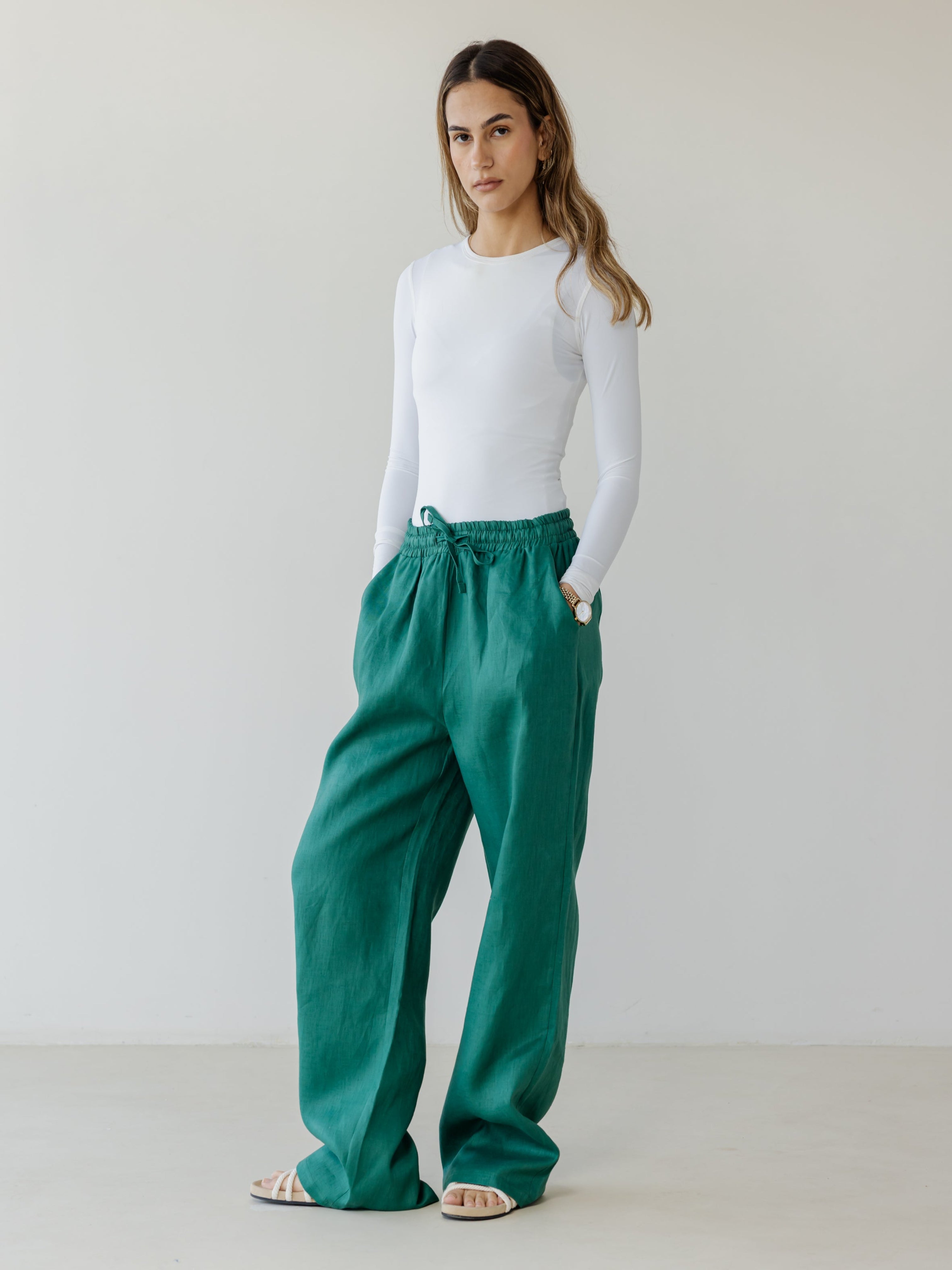 Basic Linen Pants - Dark Green