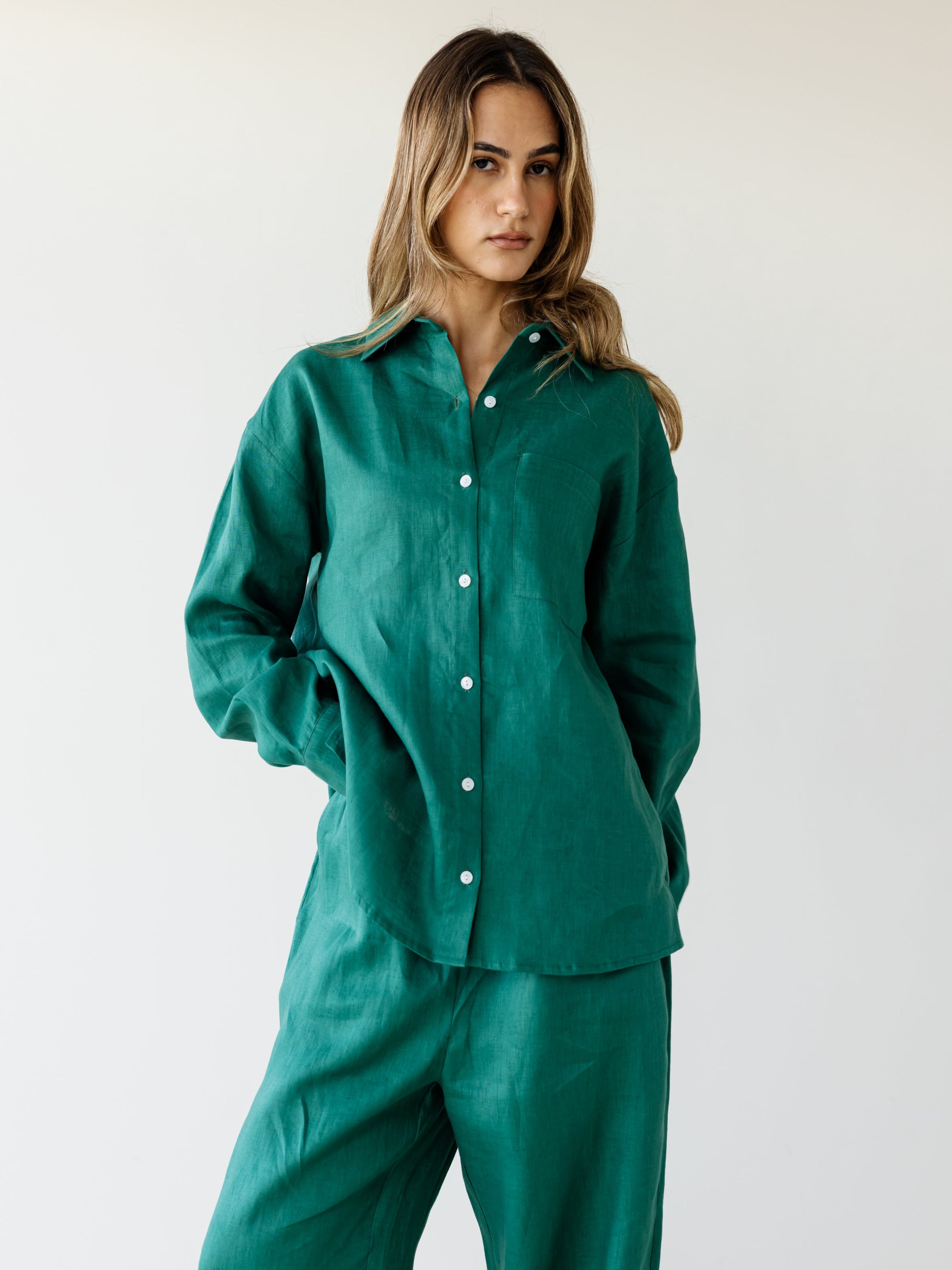 Basic Linen Shirt - Dark Green