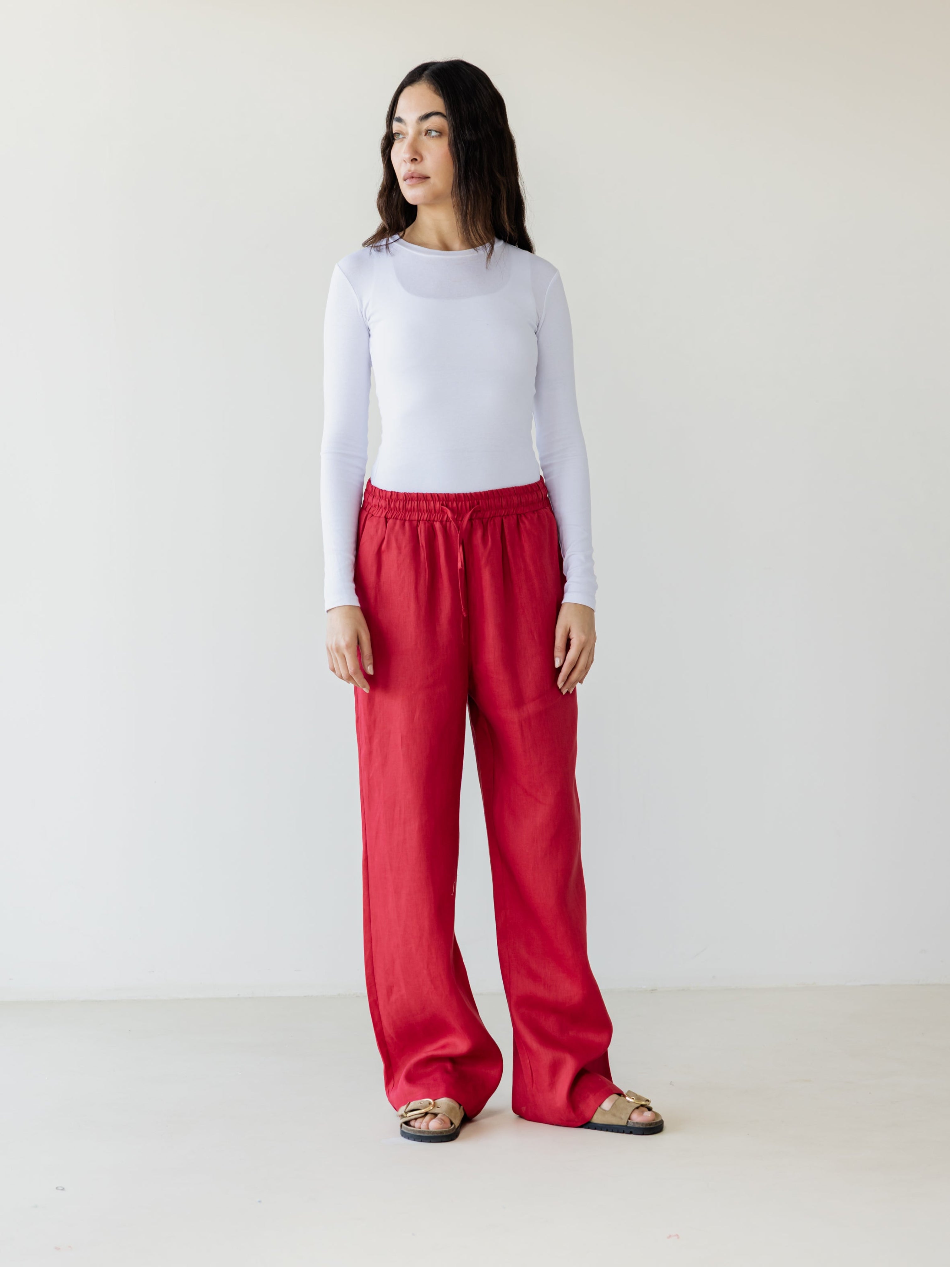 Basic Linen Pants - Brick