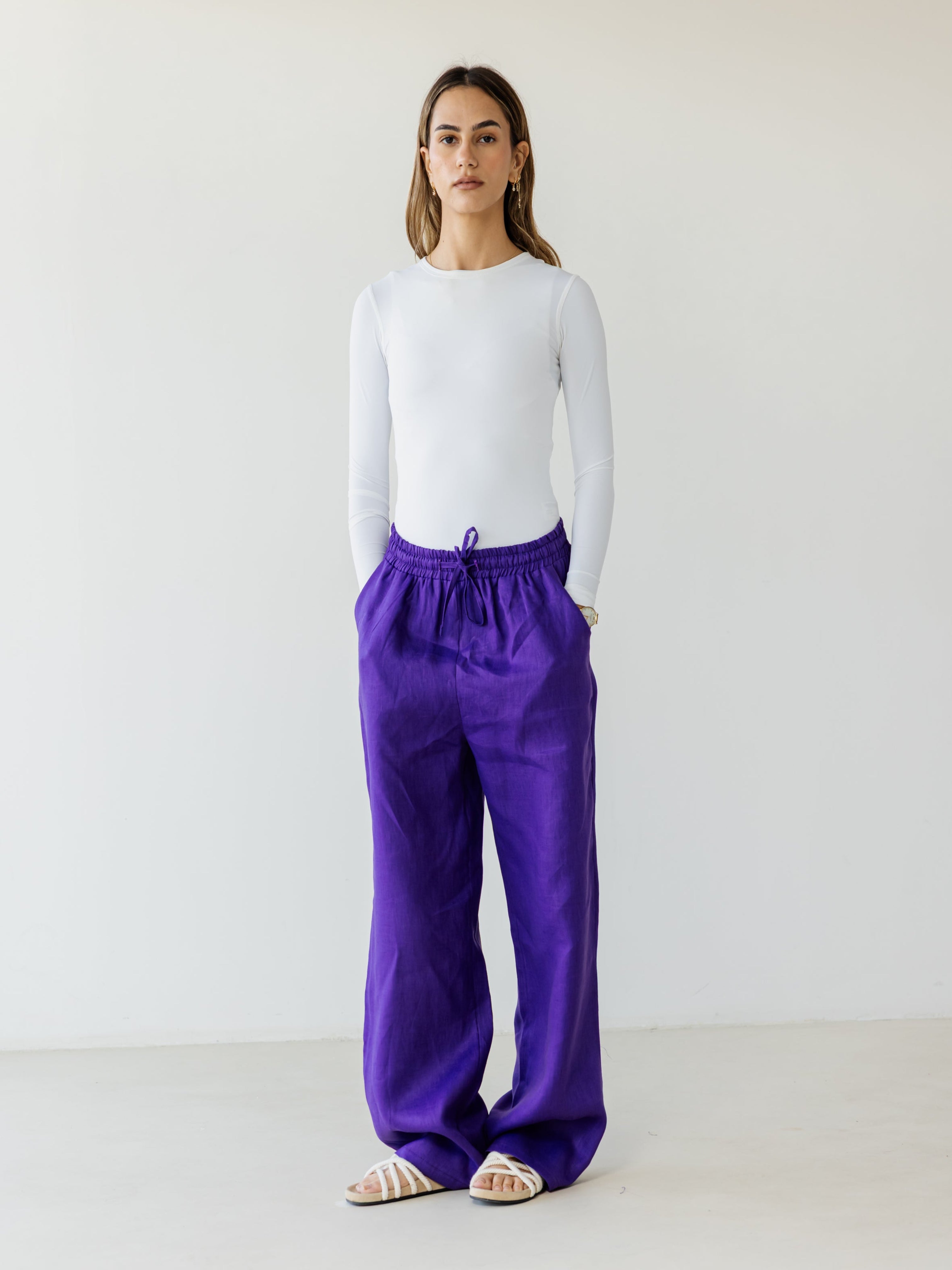 Basic Linen Pants - Deep Violet