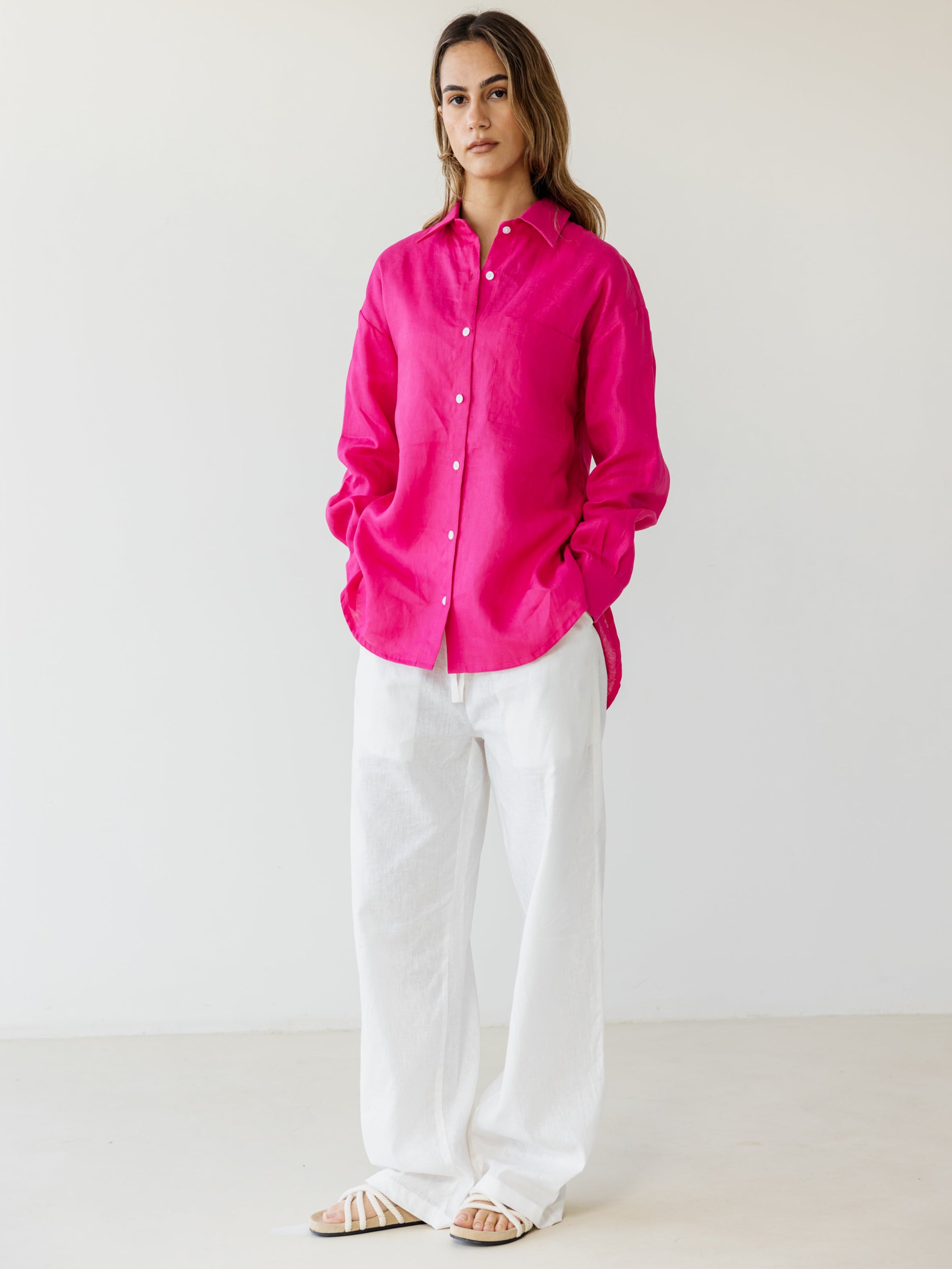 Basic Linen Shirt - Hotpink